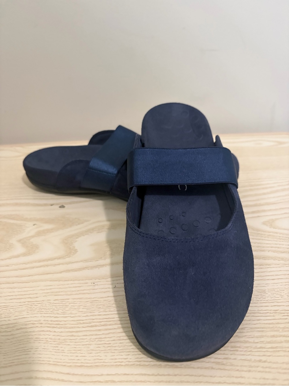 Vionic Navy Suede Slip-On Mule with Elastic Strap